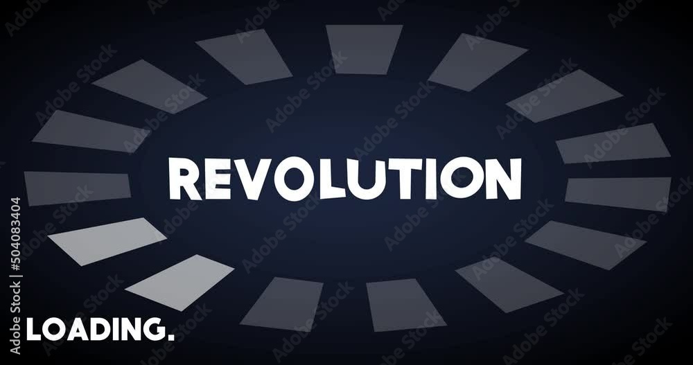 Poster revolution text with loading, downloading, uploading bar indicator. download, upload on computer scr
