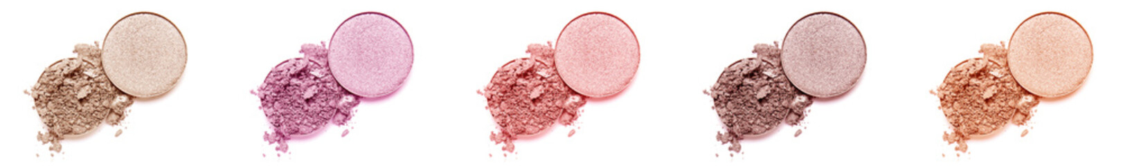 Set of different eyeshadows on white background, top view