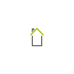 Flat black outline home icon. Simple silhouette of the house with roof and chimney. Icon isolated on white. Building symbol. Real estate sign.