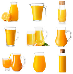 Glassware of fresh orange juice isolated on white