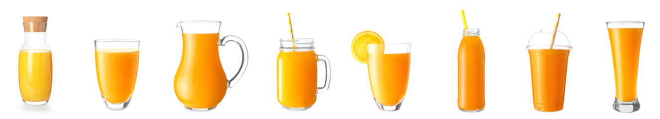 Many glassware of fresh juice isolated on white