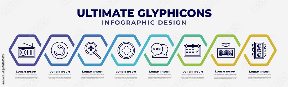 Poster vector infographic design template with icons and 8 options or steps. infographic for ultimate glyph