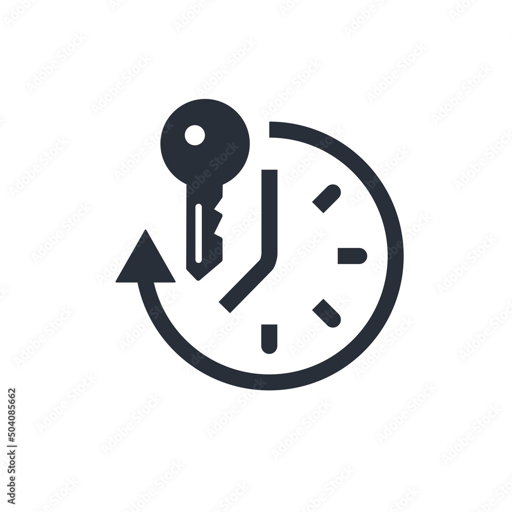 Poster time key. hourly efficiency. vector icon isolated on white background.