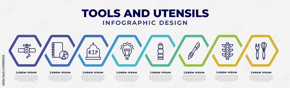 Poster vector infographic design template with icons and 8 options or steps. infographic for tools and uten