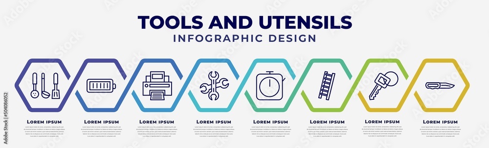 Poster vector infographic design template with icons and 8 options or steps. infographic for tools and uten