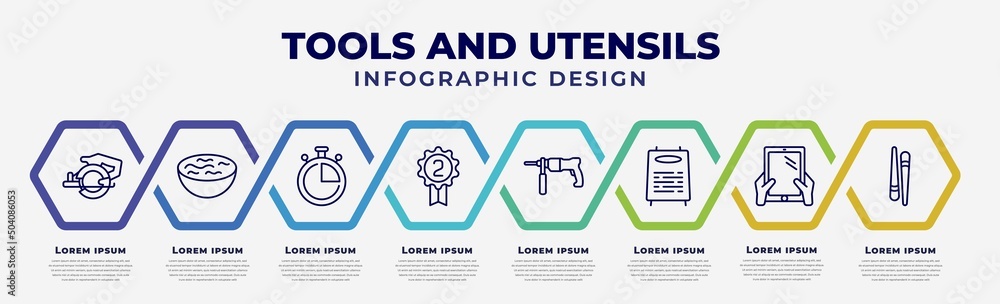 Poster vector infographic design template with icons and 8 options or steps. infographic for tools and uten