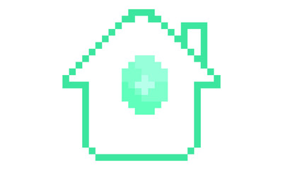 Pixel green house on white vector