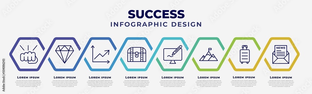 Aufkleber vector infographic design template with icons and 8 options or steps. infographic for success concep