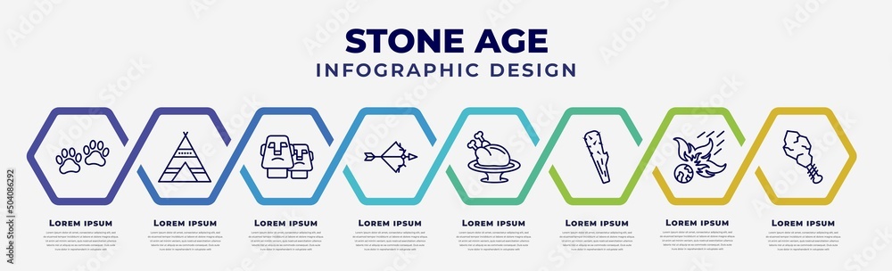 Poster vector infographic design template with icons and 8 options or steps. infographic for stone age conc