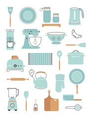 vector kitchen vintage tools set cute simple style - obrazy, fototapety, plakaty