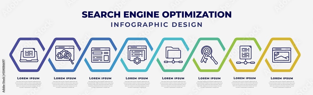 Aufkleber vector infographic design template with icons and 8 options or steps. infographic for search engine 