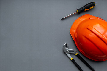 Engineer safety construction helmet top view. Construction concept