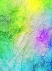 Crumpled paper texture with colorful watercolor stains. Abstract background in grunge style. 