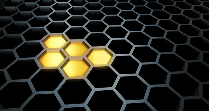 Black hexagonal structure with golden elements