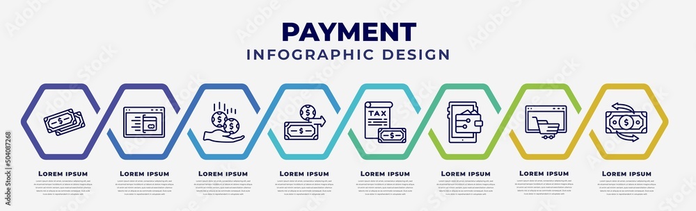 Aufkleber vector infographic design template with icons and 8 options or steps. infographic for payment concep