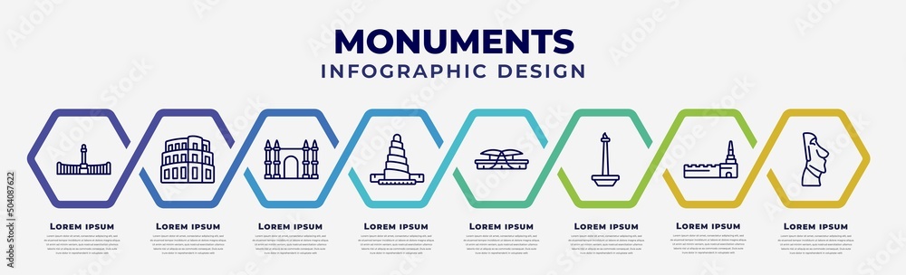 Poster vector infographic design template with icons and 8 options or steps. infographic for monuments conc