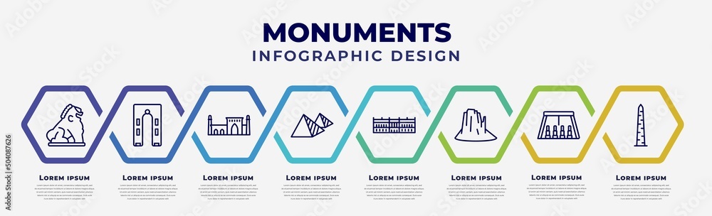 Poster vector infographic design template with icons and 8 options or steps. infographic for monuments conc