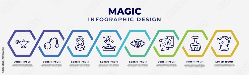 Poster vector infographic design template with icons and 8 options or steps. infographic for magic concept.