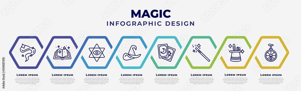 Poster vector infographic design template with icons and 8 options or steps. infographic for magic concept.