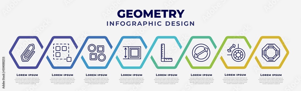 Aufkleber vector infographic design template with icons and 8 options or steps. infographic for geometry conce