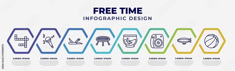 Poster vector infographic design template with icons and 8 options or steps. infographic for free time conc