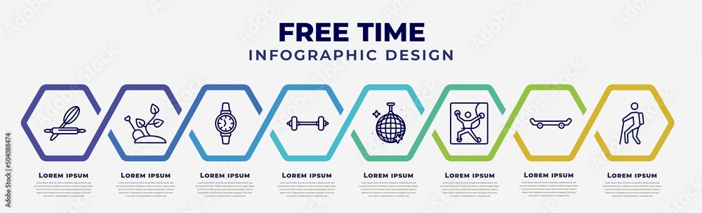 Poster vector infographic design template with icons and 8 options or steps. infographic for free time conc