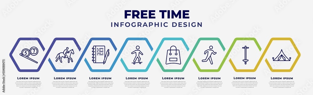 Poster vector infographic design template with icons and 8 options or steps. infographic for free time conc