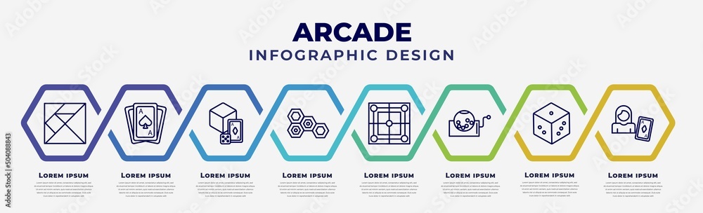 Poster vector infographic design template with icons and 8 options or steps. infographic for arcade concept