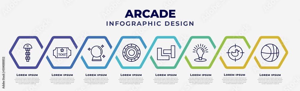 Poster vector infographic design template with icons and 8 options or steps. infographic for arcade concept