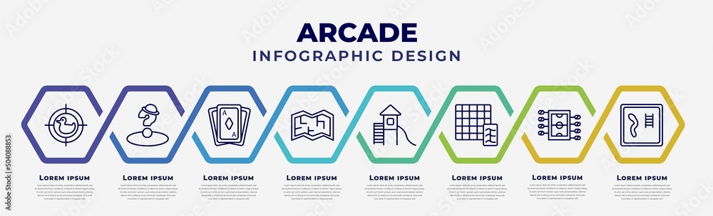 Poster vector infographic design template with icons and 8 options or steps. infographic for arcade concept