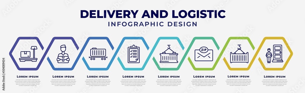 Poster vector infographic design template with icons and 8 options or steps. infographic for delivery and l