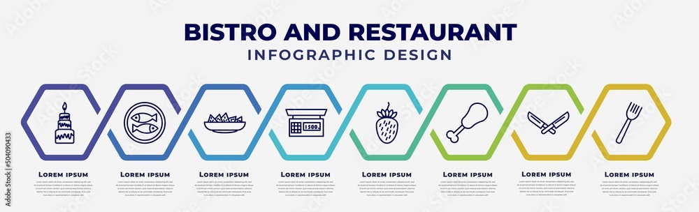 Aufkleber vector infographic design template with icons and 8 options or steps. infographic for bistro and res