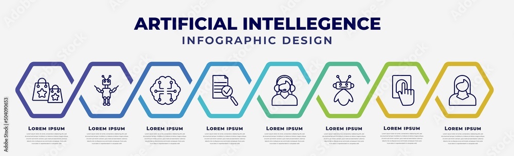 Aufkleber vector infographic design template with icons and 8 options or steps. infographic for artificial int
