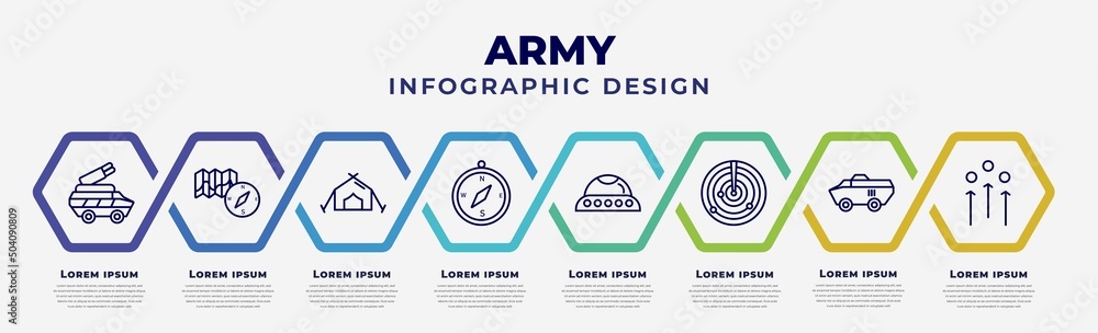 Poster vector infographic design template with icons and 8 options or steps. infographic for army concept. 