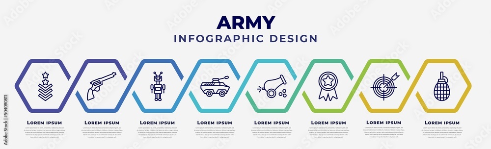 Poster vector infographic design template with icons and 8 options or steps. infographic for army concept. 