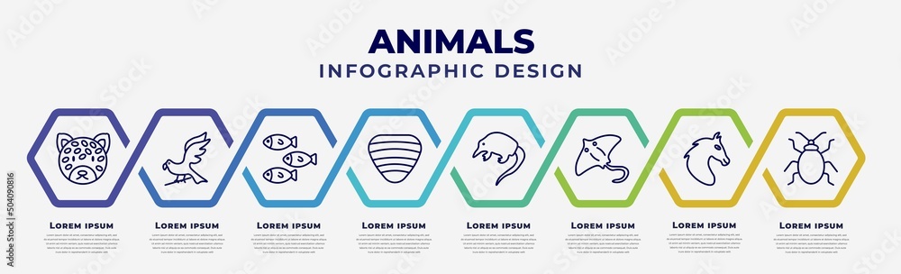 Aufkleber vector infographic design template with icons and 8 options or steps. infographic for animals concep