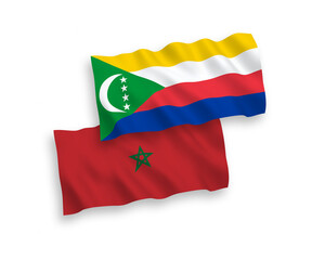 Flags of Union of the Comoros and Morocco on a white background