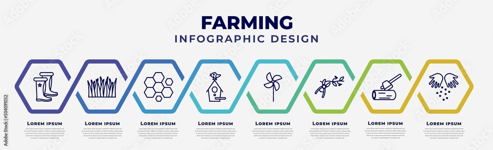 Poster vector infographic design template with icons and 8 options or steps. infographic for farming concep