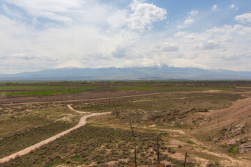 View of Mount Ararat from the famous ancient monastery of Khor Virap. Armenia