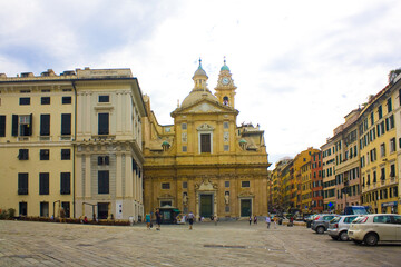 Fototapeta na wymiar Jesus Church or Chiesa del Gesu at Piazza Matteotti in Genoa, Italy