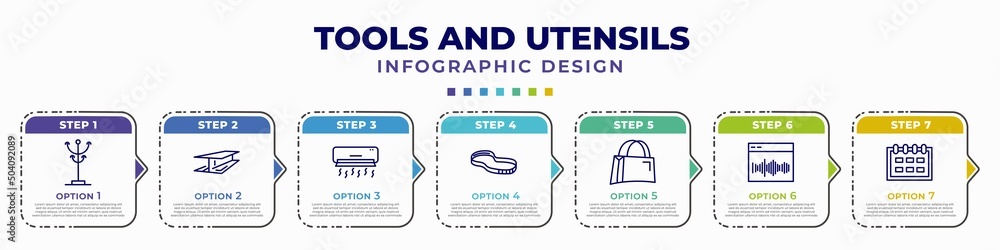 Poster infographic template with icons and 7 options or steps. infographic for tools and utensils concept. 