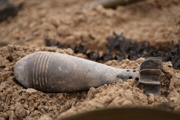 Demining by troops of the territory. Many mines, shells, artillery, grenades, fragmentation...