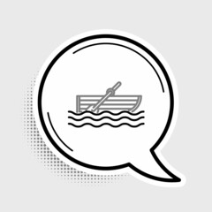 Line Fishing boat with oars on water icon isolated on grey background. Colorful outline concept. Vector
