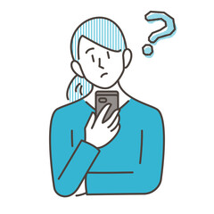 Woman looking at her phone screen and wondering【Vector illustration】