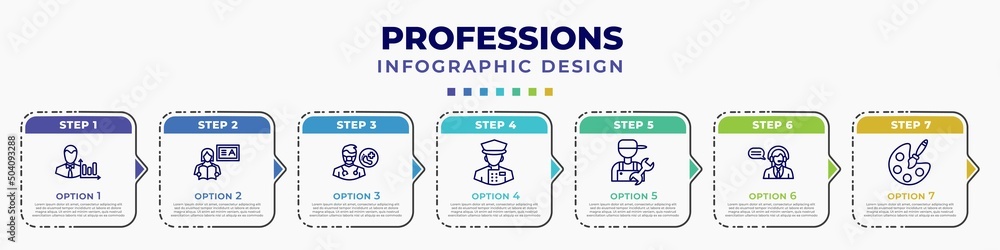 Poster infographic template with icons and 7 options or steps. infographic for professions concept. include