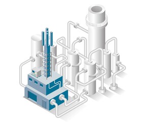 Isometric design concept illustration. oil and gas factory ducts and pipes