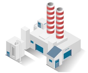 Isometric design concept illustration. factory building with chimney