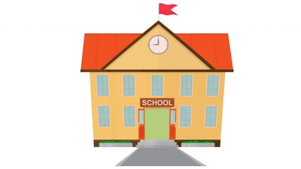 School. Animation of students going to school for lessons, alpha channel is turned on. Cartoon