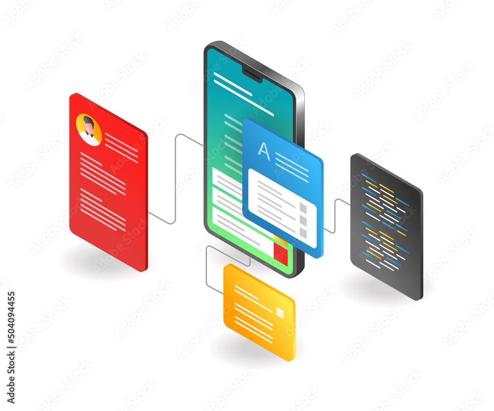 Aufkleber Flat isometric illustration concept. smartphone layout program application