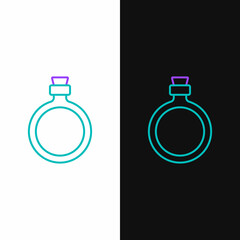 Line Canteen water bottle icon isolated on white and black background. Tourist flask icon. Jar of water use in the campaign. Colorful outline concept. Vector